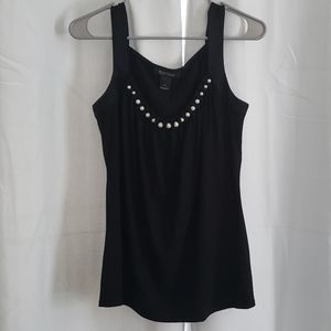 Gorgeous Black Top with Pearl Neckline